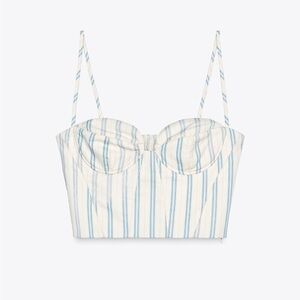 Zara Blue and White Crop Bustier corset top with zipper